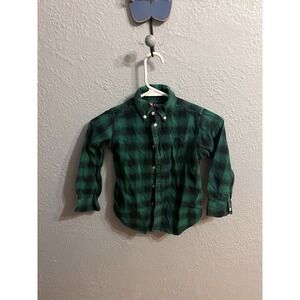 Chaps Plaid Shirt Boys Size 5 Long  Sleeve Button Front Green Black Flannel